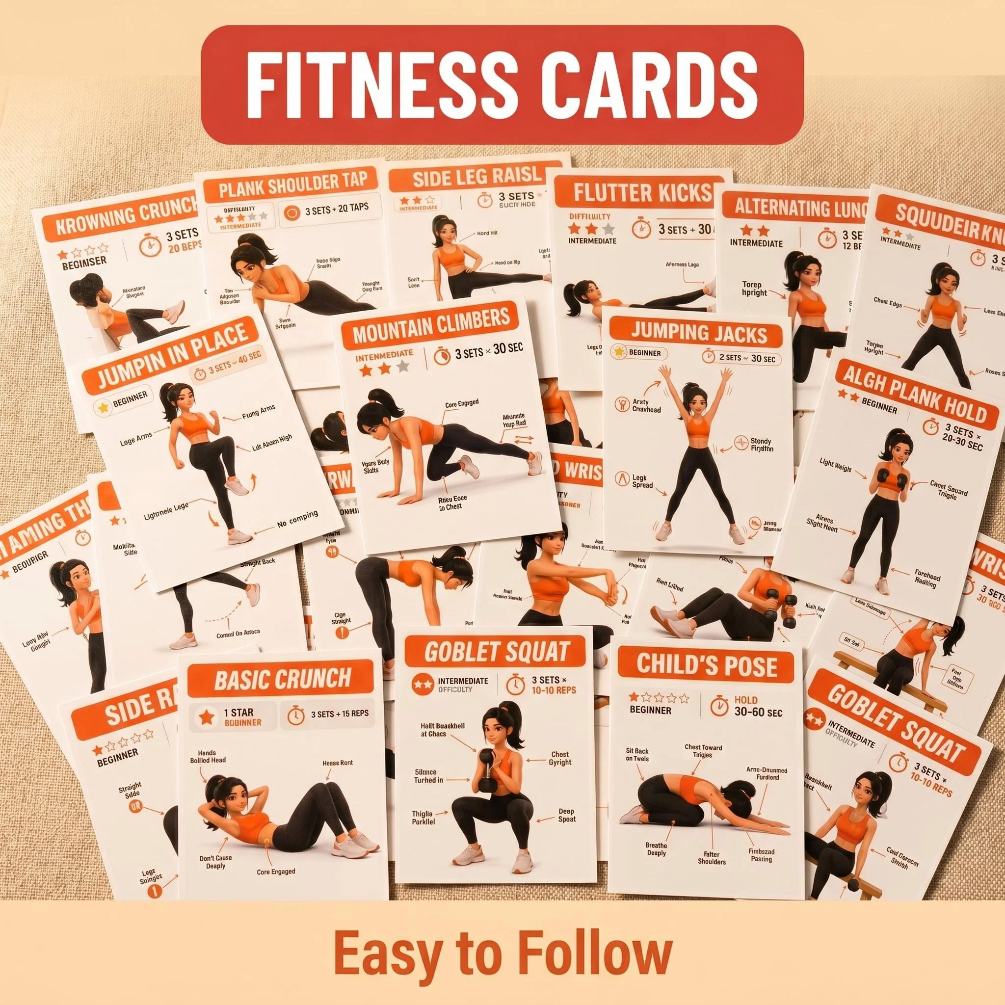 Home Workout Fitness Exercise Guide Card Set description 3