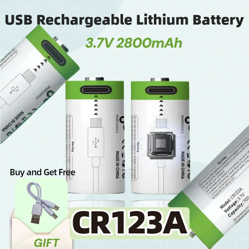 

CR123A 16340 Rechargeable Battery 3.7V 2800mAh USB-C Fast Charge Flight Safe Leak-Proo for Camera Flashlight Electronics