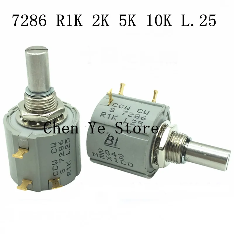 100% NEW Original 7286 R1K R2K R5K R10K  2W Rotary Wirewound Potentiometer Connector 7286R10KL.25  BI