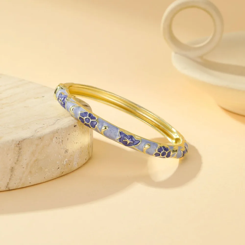 Zinc Alloy Enamel Bracelet Retro Closed End Design Enamel Dropped Glaze Bangle National Style Exquisite Oil Drop Bracelet Women