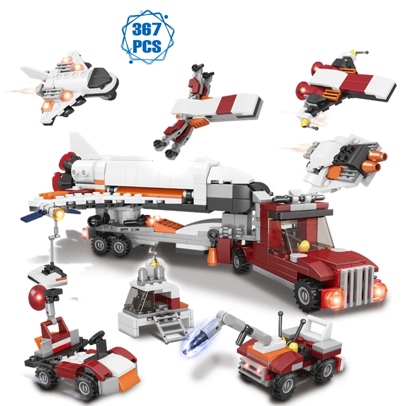 

387pcs 8-in-1 Aircraft Transporter Assemble Building Blocks Ideas Airplane Model Air Force Series Brick Diy Toys Boys Gifts