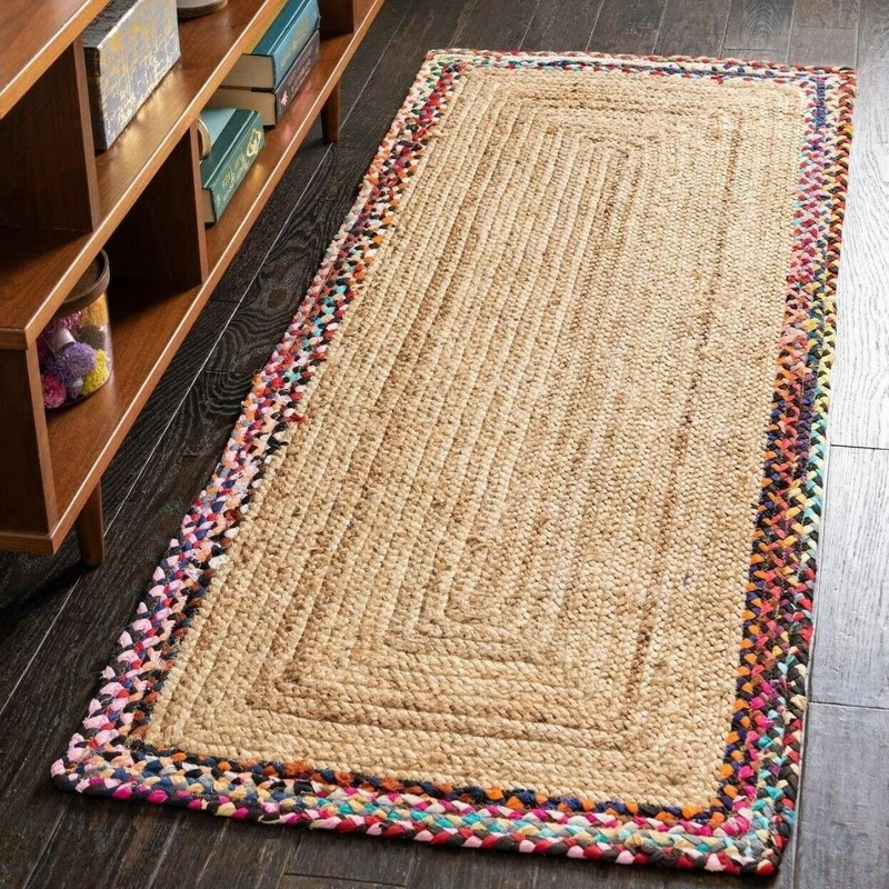 runner Rug Natural Jute and Cotton handmade reversible carpet modern look area rug