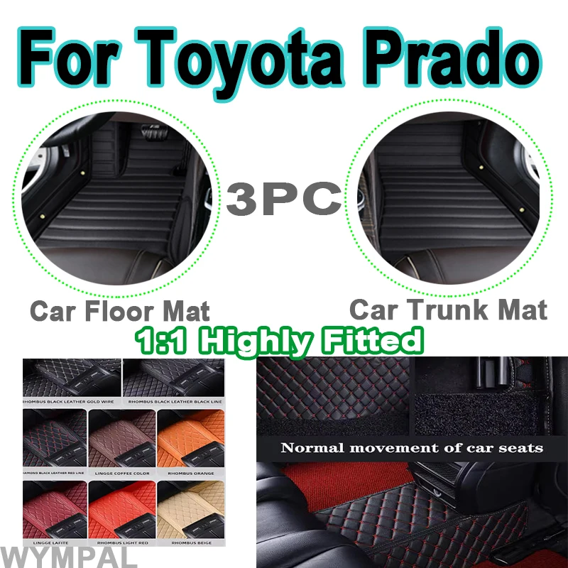 Luxury Custom Car Floor Mats For Toyota Prado（Eight Seats）2006 2007 2008 2009 Foot Pads Automobile Carpet Cover accessories