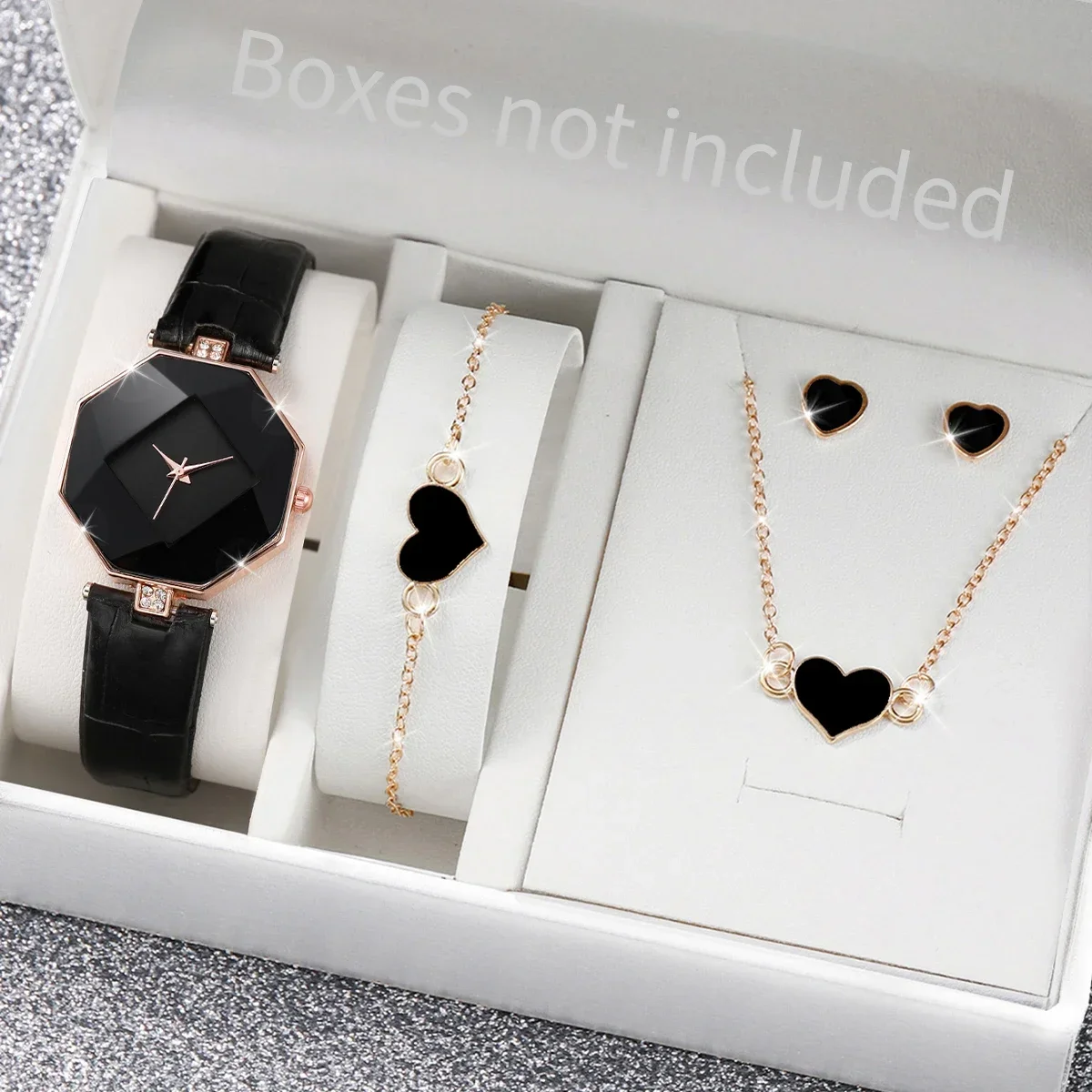 20265/6PCS Fashion Women Watches Simple Leather Band Quartz Watch for Women Clock Jewelry Set Reloj MujerWithout Box