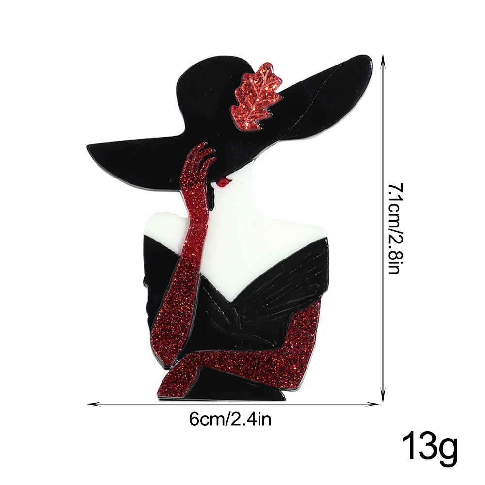New Acrylic Graceful Hat Lady Figure Brooches for Women Trendy Fashion Female Badge Pins Office Jewelry Clothes Accessories Gift