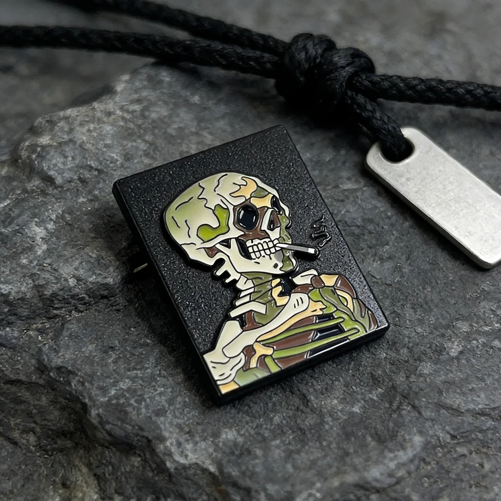 Van Gogh Smoking Skull Enamel Pin Famous Art Brooch Camouflage Color Skeleton Badge for Backpack Jacket