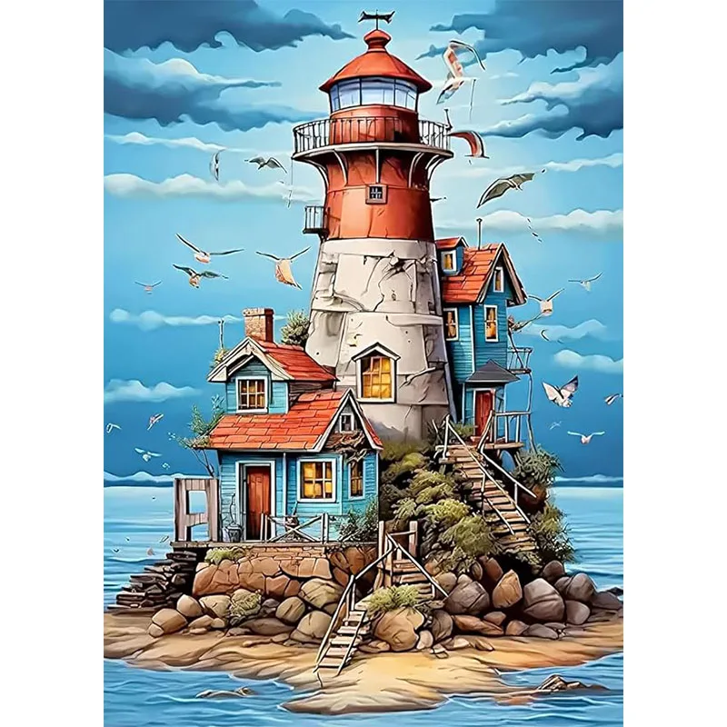 Meer Leuchtturm Landschaft Diamant Malerei Set, DIY Erwachsene voller Diamant Home Dekoration Malerei Set, Erwachsene rahmenlose Handwerk