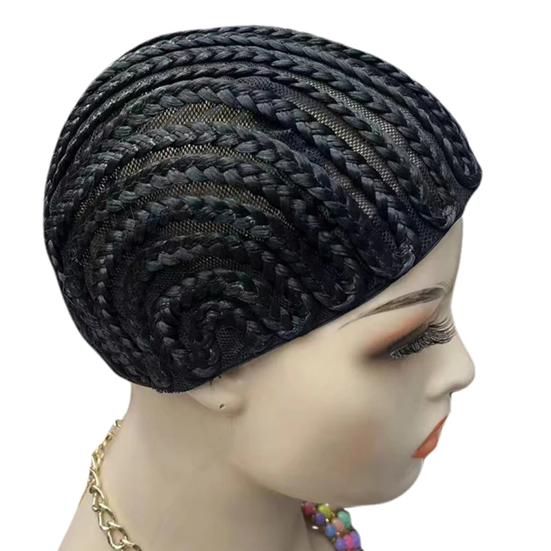 1 قطعة غطاء شعر مستعار مضفر أسود ل ذيل حصان الكروشيه تأثيري تنفس كورنو أسهل خياطة في نسج إكسسوارات الشعر