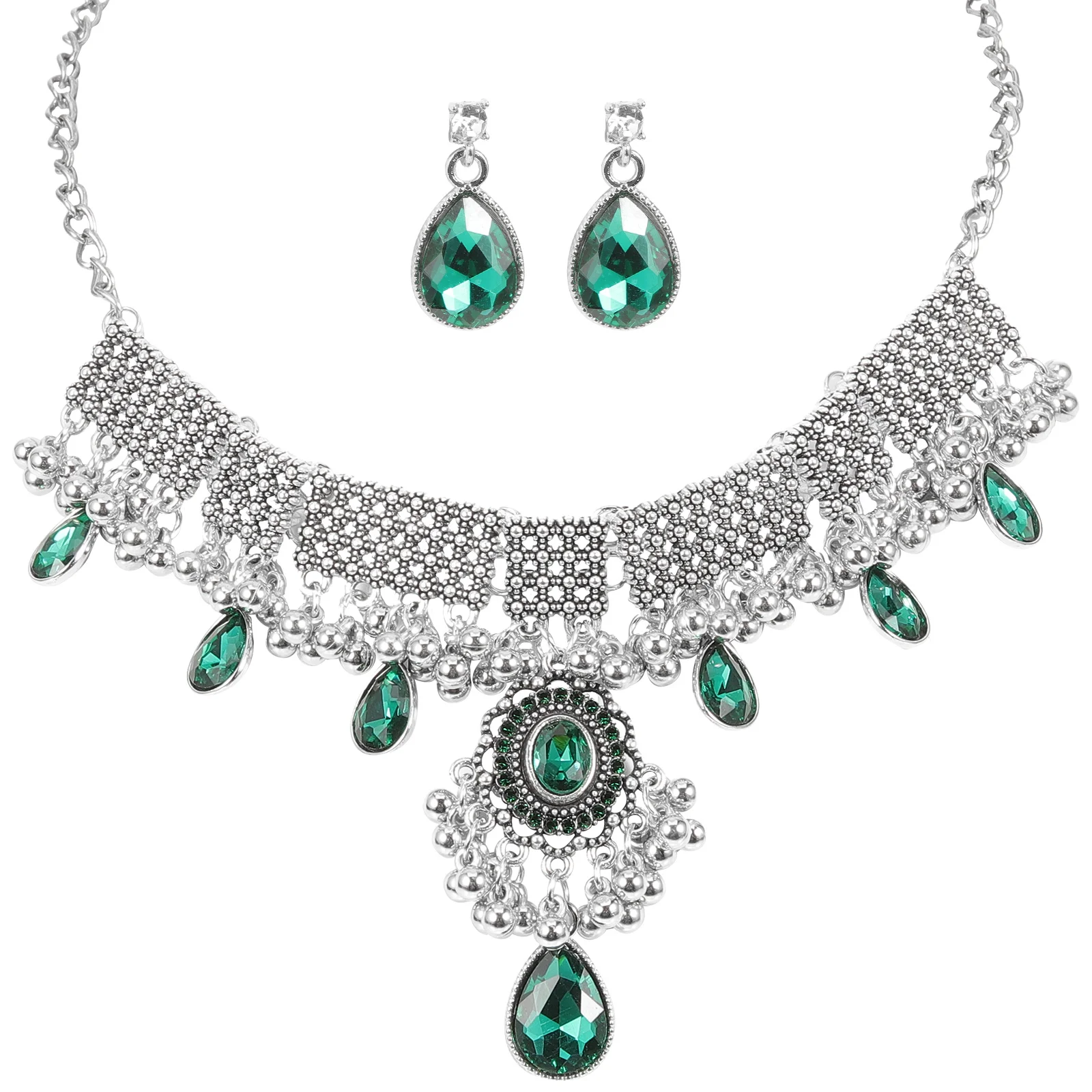 

1Set Pearl Teardrop Rhinestones Chain Necklace Pendant Earrings Vintage Jewelry Set Girls Women Vintage Earrings
