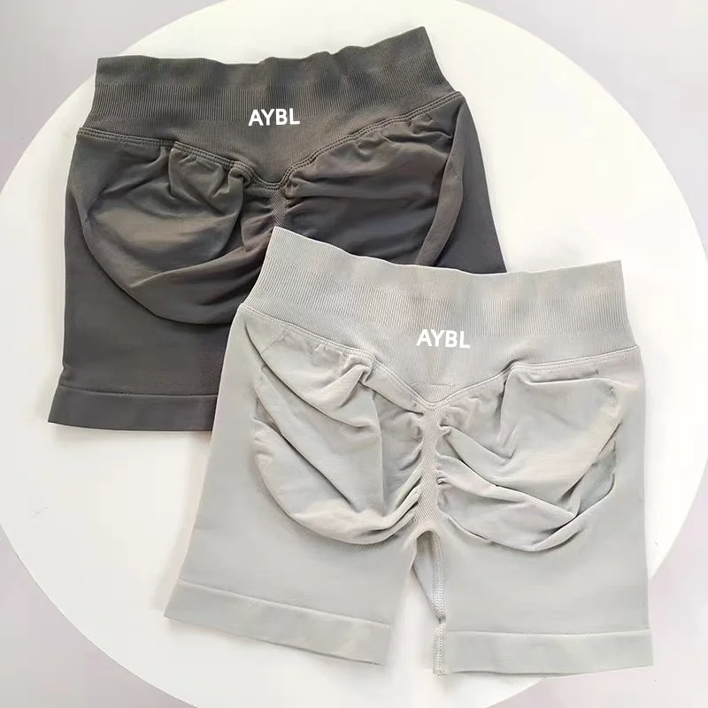 Shorts De yoga Sans Couture Taille Basse Pour Femme, Effet Froncé, Extensibles, Pour Le Sport Et Le Fitness