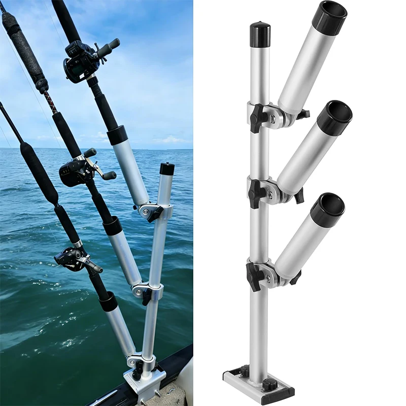 Aluminum Trolling Rod Holder Tree – 3 Rod Adjustable Fishing Rod Holder Tree for Boat, 360° Rotation & 180° Tilt