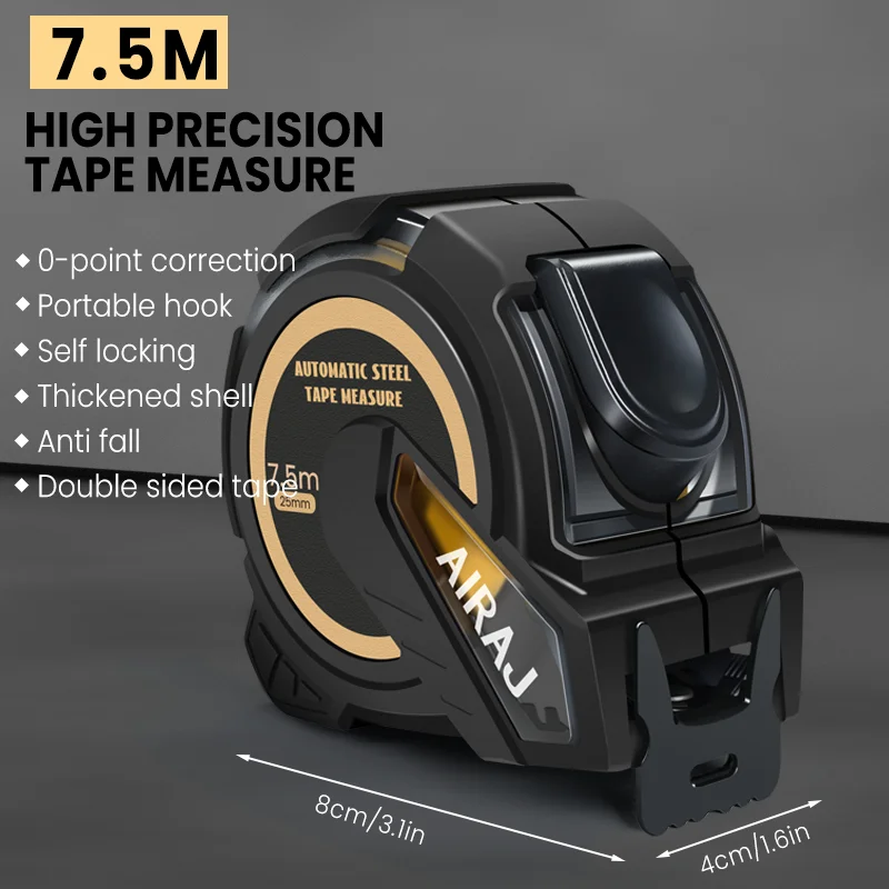 AIRAJ 3M tot 10M Metrisch en imperiaal systeem Zelfsluitend meetlint, Hoge precisie richtliniaal meetinstrument Handgereedschap