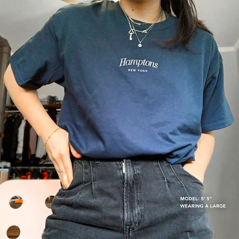 Hamptons New York Letters Embroidered Retro Style Short Sleeve T Shirts Women Loose Cotton Summer Casual Crewneck Tops Tees