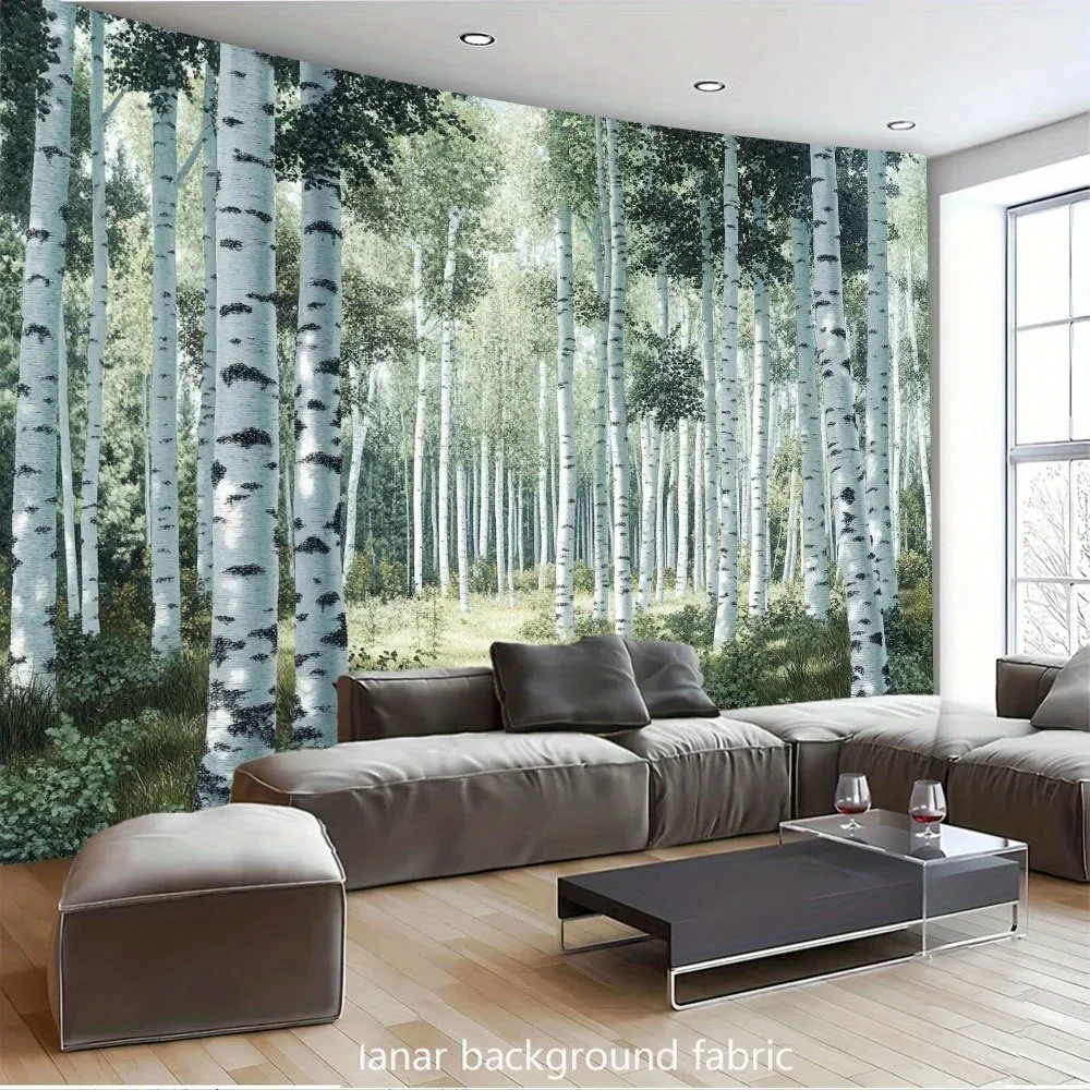 Birch Forest Tapestry Minimalist Nature Tree Trunk Pattern Wall Decor for ModernScandinavian Style Home Office Zen SpaceAmbiance