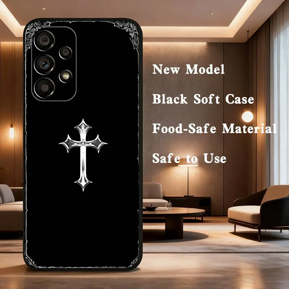 G-고딕 십자가 기호 휴대폰 케이스 삼성 갤럭시 A32, A10, A71, A11, A12, A13, A31, 노트 10 등을 위한 부드러운 검정색 보호 케이스.