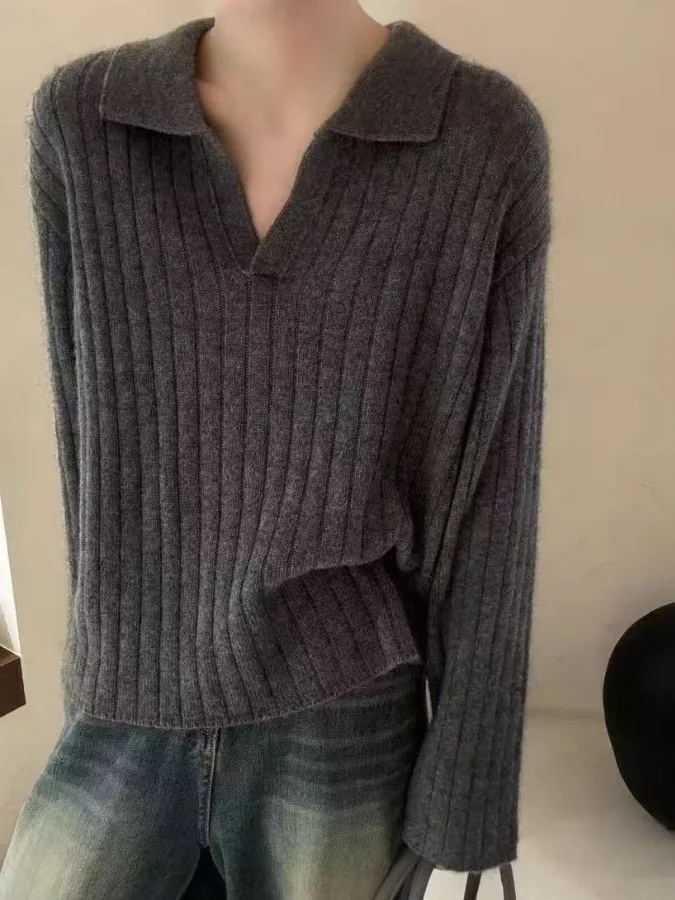   Colletto Thiened ort Maglione lavorato a maglia da donna Vestibilità ampia Autunno Inverno Faionable Strato base Top francese Sle Poliestere...