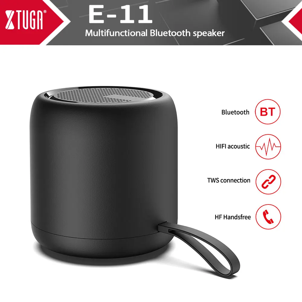 XTUGA E-11 سماعة لاسلكية تعمل بالبلوتوث المتكلم مشغل موسيقى خارجي راديو ستيريو لاسلكي TWS مضخم صوت صغير المتكلم سمّاعات بلوتوث