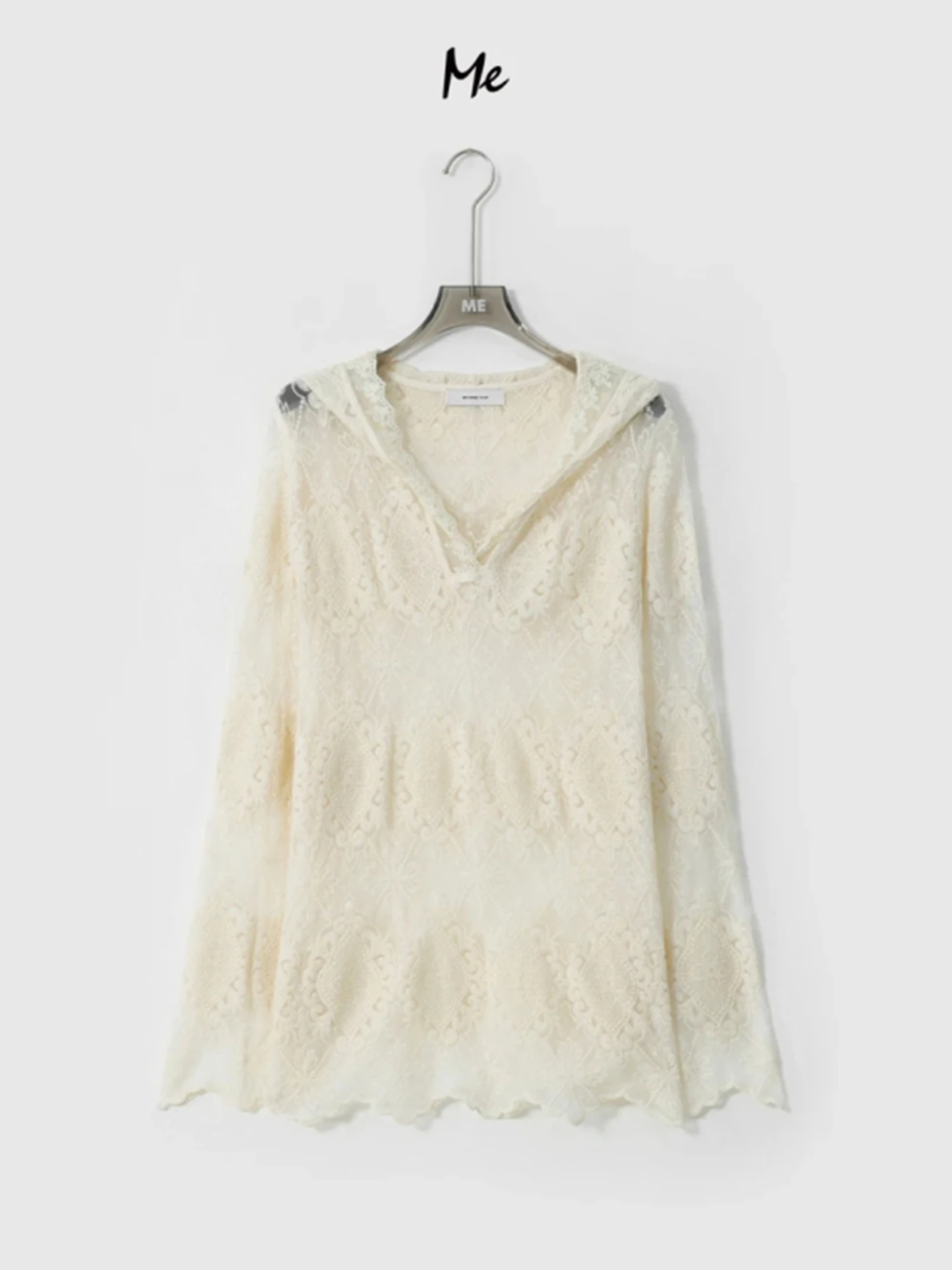 

Bloom Cover up Lace Emed Slimming Sun Protection Casual Long Sve Women's Cotton irt Hooded Pure Color ME M340