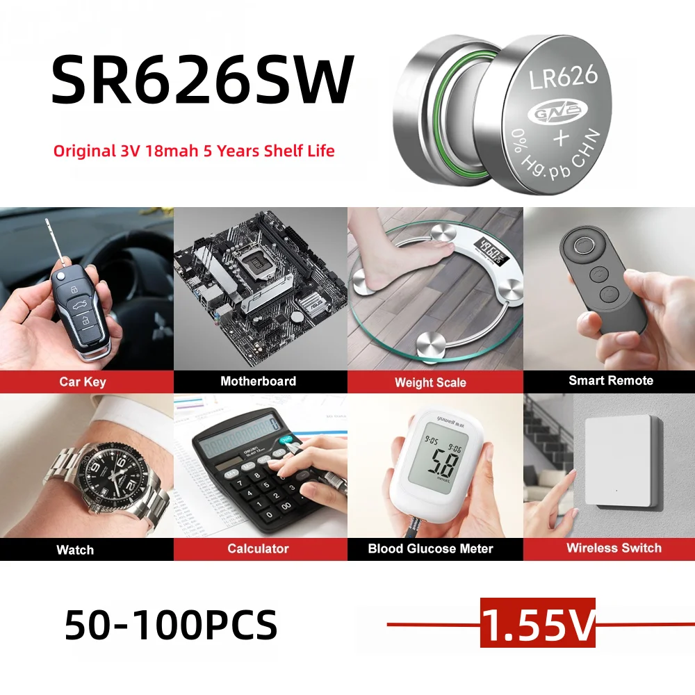 Fast Delivery 50/100PCS SR626SW AG4 alkaline Battery LR626 377A V377 1.5V Watch Button Cell Batteries for Mini Flashlight Toy