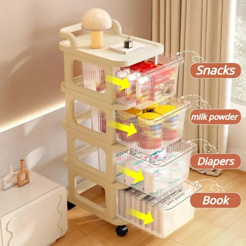 Multi-Layer Trolley Drawer-Type Acrylic Transparent Snack Rack Trolley Miscellaneous Snack Rack Kitchen Mobile Storage Racks