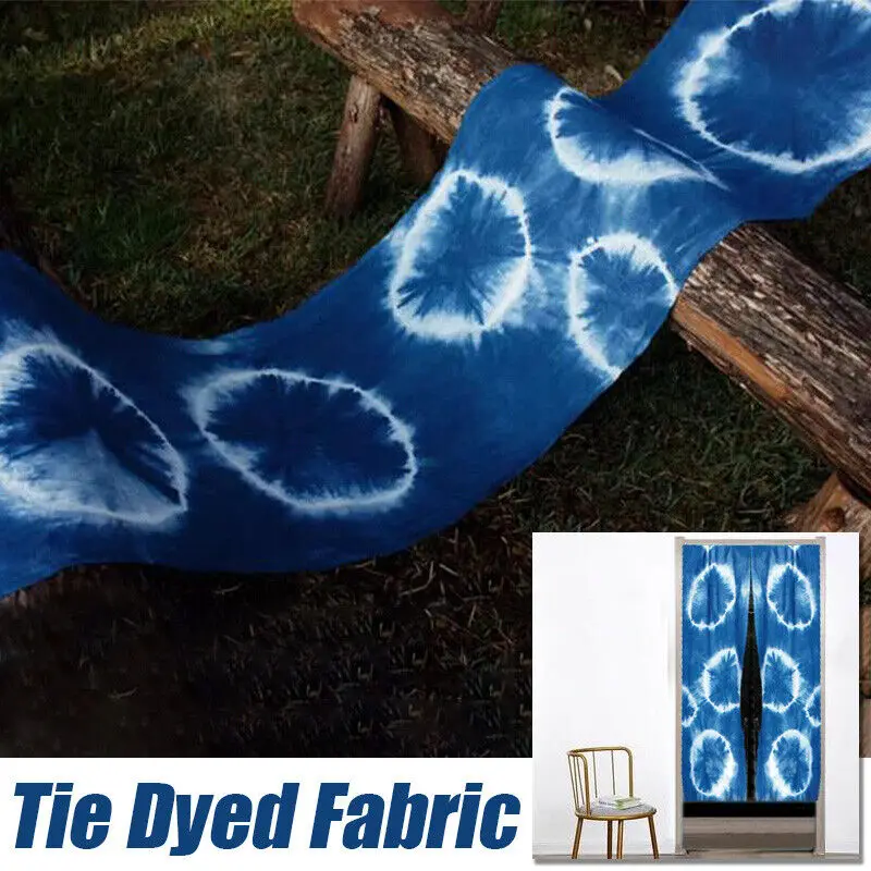 Handmade Blue Tie Dye Cotton Fabric Ethnic Style DIY Partition Door Curtain Sew Craft Clothing Supplies 100x41.5cm