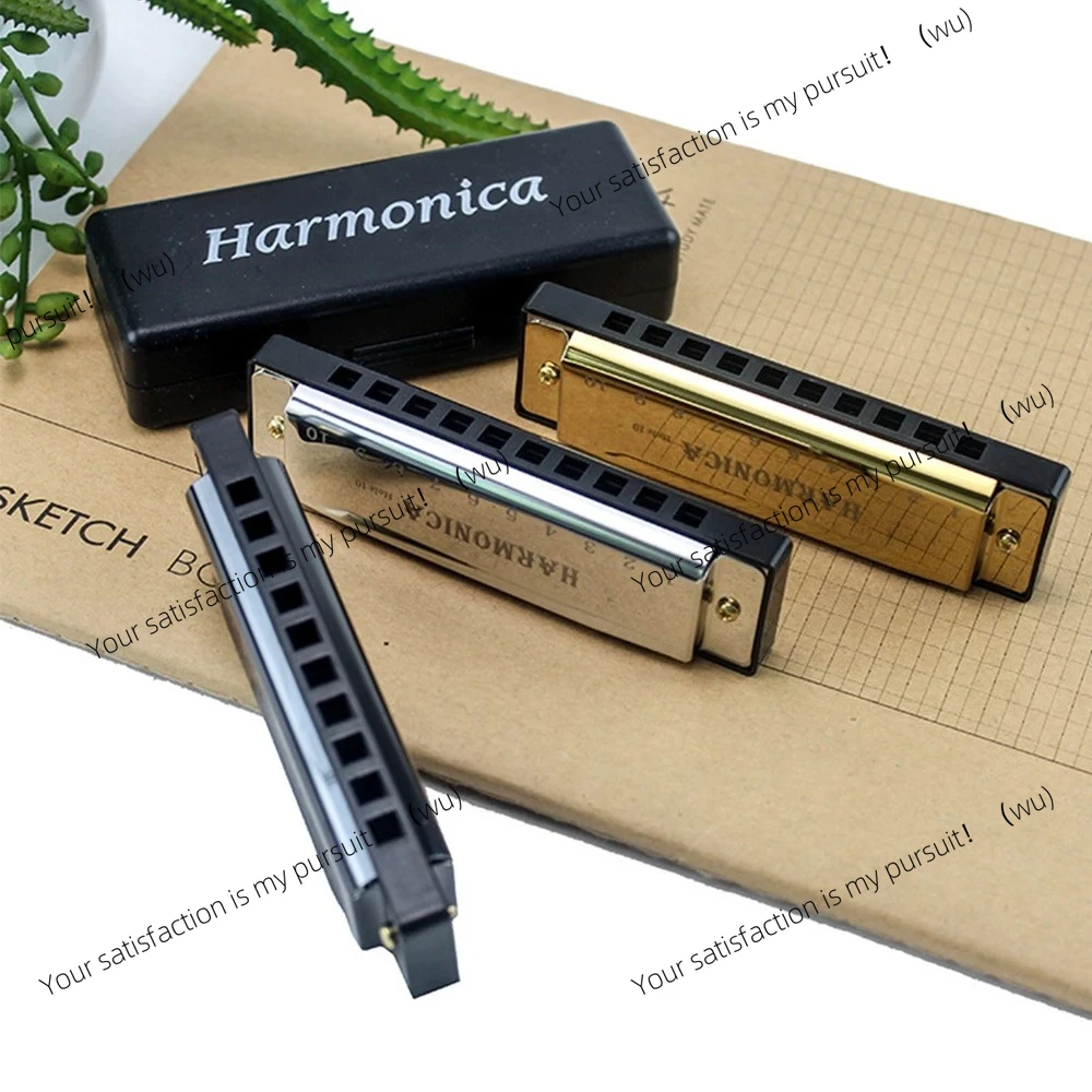 Harmonica, keys C/10-hole chromatic C. Beginner gift with case