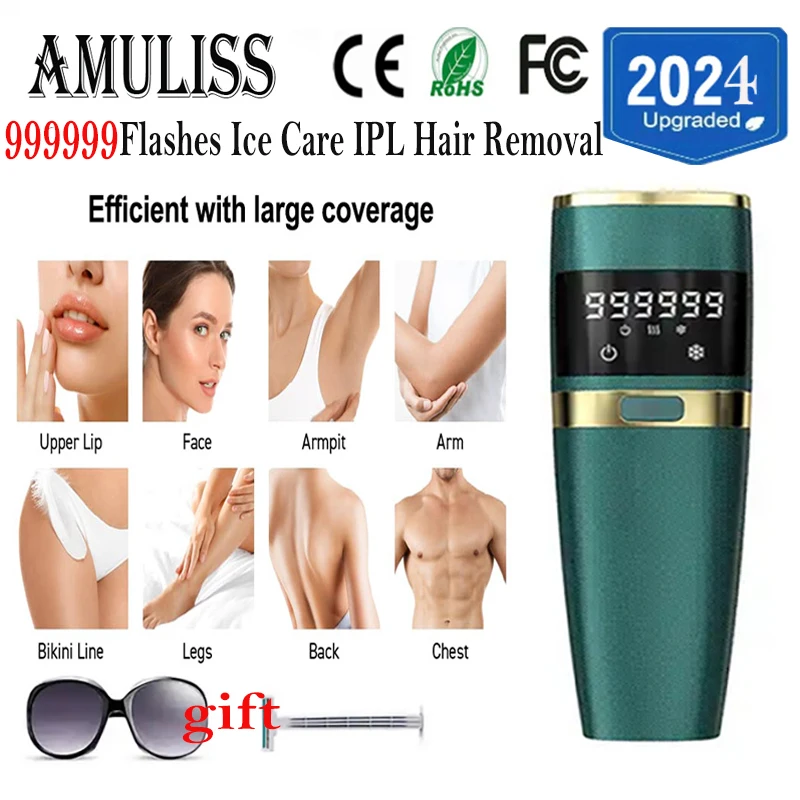 Amuliss Hair removal IPL Depilator Pulses Permanent Laser Epilator Painless  Bikini face and body machine home-appliance Devices