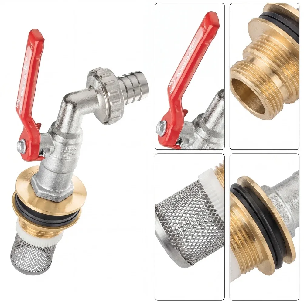 3/4inch Brass Water Butt Tap + Ball Outlet Valve Quick Coupling Suction With A G 3/4inch Input Connection G 1inch Output Connect