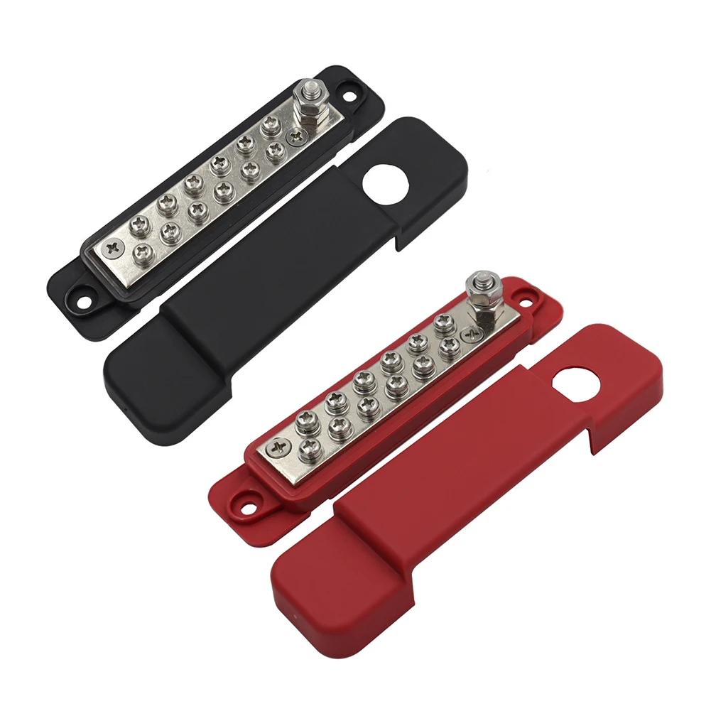 2Pcs 48V 180A Electrical Terminal Block Busbar Terminal Block 12 Terminal Positive Negative Bus Bar for Truck Boat Car Camper RV
