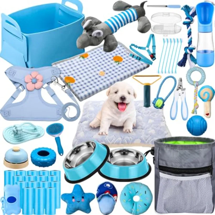 

50 Pcs Puppy Supplies Starter Kit for Small Dogs Puppy Essentials Includes Leash Bowls Teeth Brushes Water Bottle and More Acce
