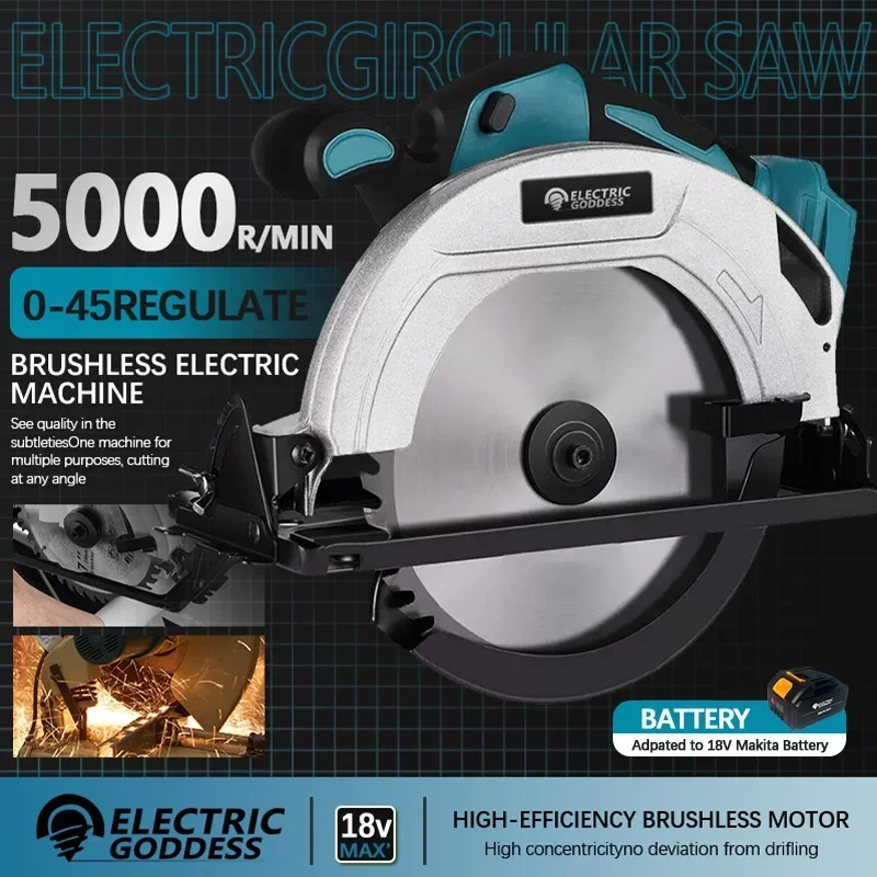 Electric Goddess 5/7-INCH Cordless Round Saw 5000RPM Brushless Lithium Saw 45-Degree Adjustment For 18V Makita Batteries