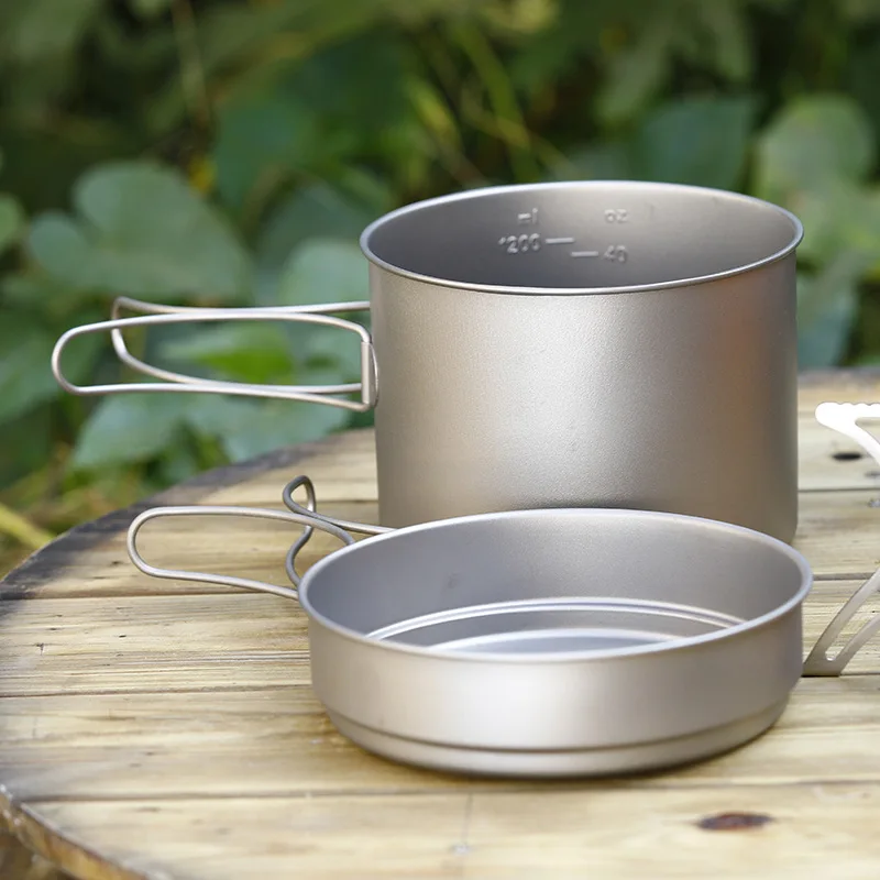 

Outdoor pure titanium soup pot camping picnic pot set portable folding set camping cookware picnic titanium pot tableware