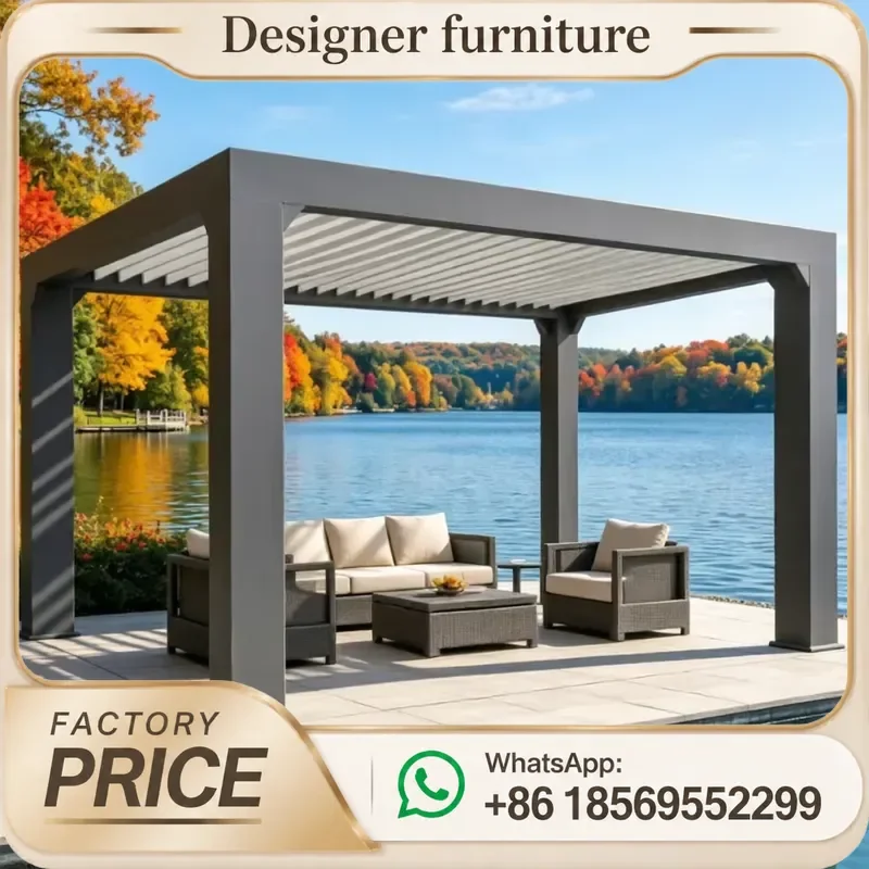 Bioclimatic Waterproof Aluminum Pergola Motorized Outdoor Louvered Gazebo Garden Sunroom Terrace Canopy Strong UV Block