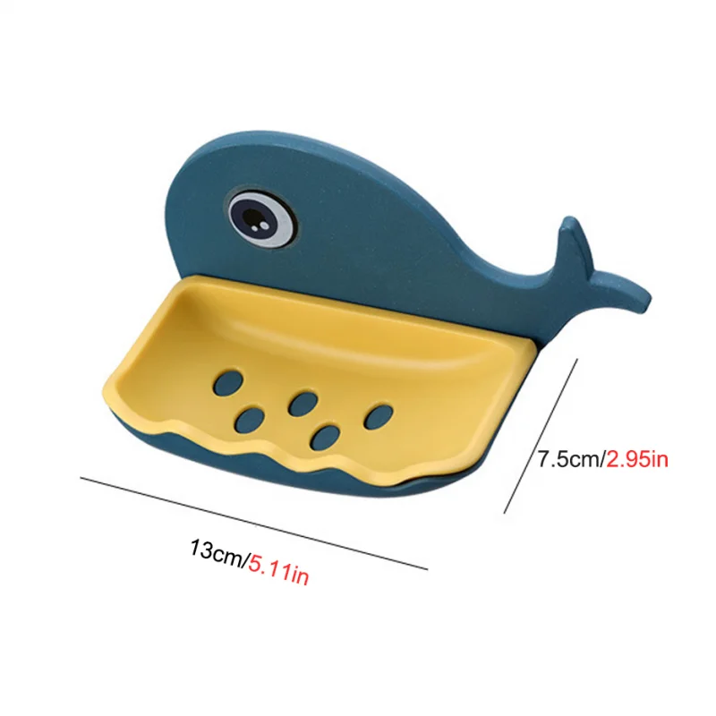 Wall Mounted Soaps Box Cute Cartoon Whale Soap Dish Holder Bathroom Storage Shelf Plastic Draining Organizer Tray