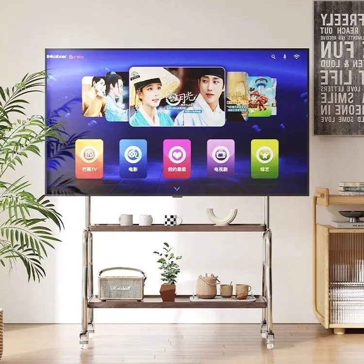 스테인리스 스틸 이동식 TV 플로어 스탠드, 미니멀리스트 디자인, 매끈한 스테인리스 스틸 TV 브래킷, 40-80 인치