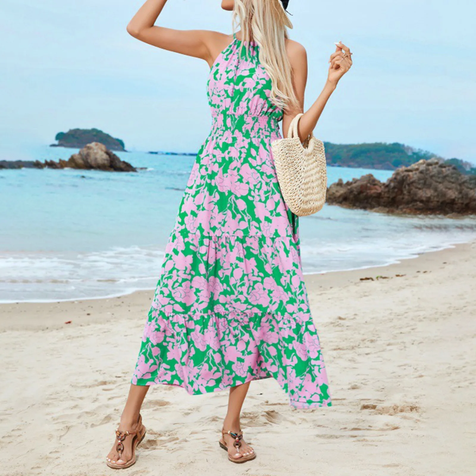 Robe d'été élégante à imprimé floral pour femmes, bretelles spaghetti, robe de plage Boho, vêtements féminins, vêtements éducatifs