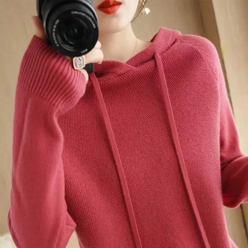 Hooded Sweater Woman Autumn Winter Long Sleeve Warm Bottoming Shirt Solid Casual Pullovers Knit Tops Korean Fashion Jumper 2024