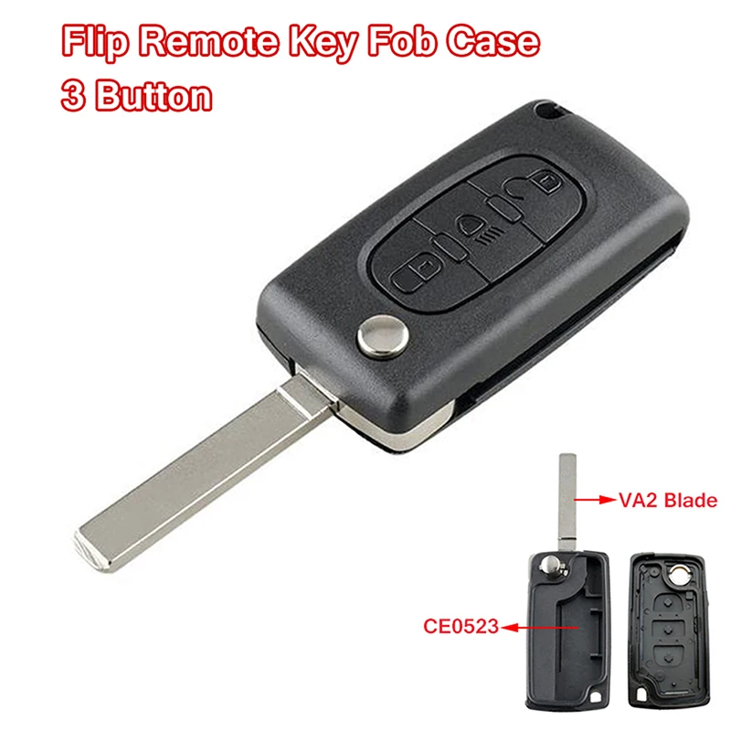 3 pulsanti VA2 nero Remote Car Key Fob Case CE0523 per Citroen C4 2004 2005 2006 2007 2008-2010 Shell sostituzione Floding Key