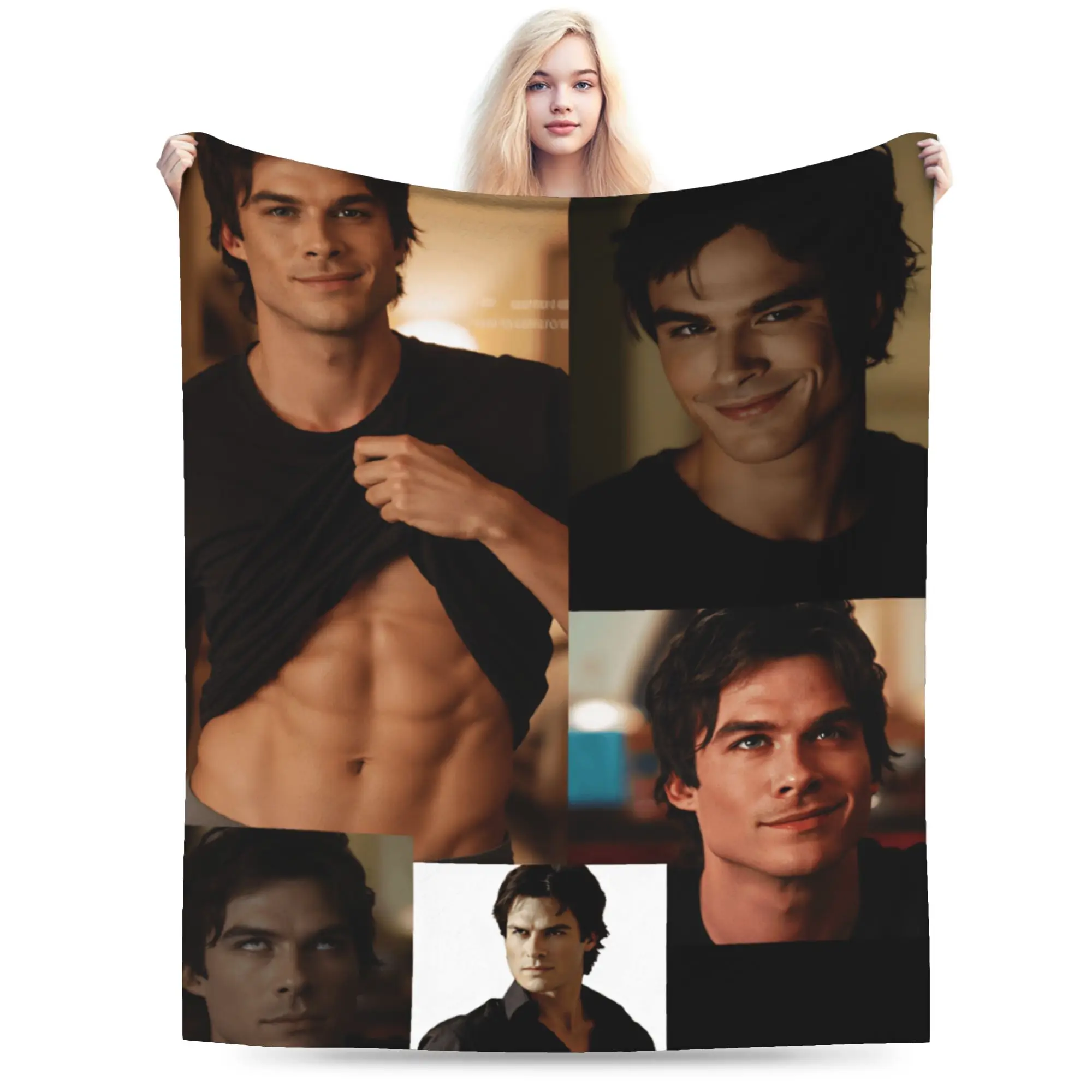 Damon Salvatore The Vampire Cozy Blanket  Print Travel Throw Blanket Couch Chair Flannel Bedspread Sofa Bed Cover