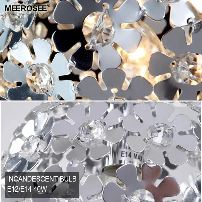 Beautiful Silver Crystal LED Lights Fixture Aluminum Hanging Light For Dining Bedroom Lamp