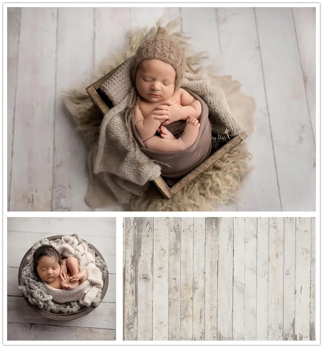 Photography Backdrop Newborns Baby Birthday Photo Booth Background Textured White Wood Planks Floordrop Studio Photocalls