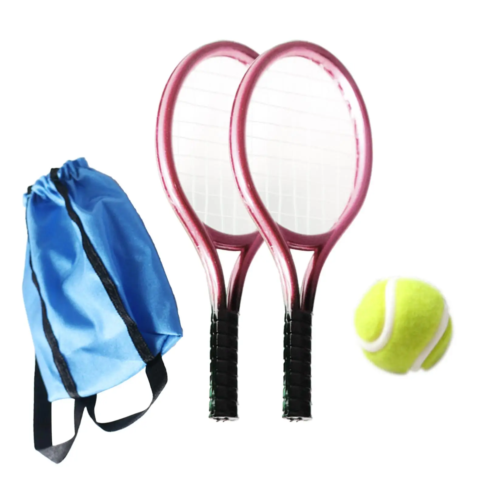 Miniature Tennis Racket and Ball Set Realistic Sports Toy for Miniature House Objects Fashion Doll Playset