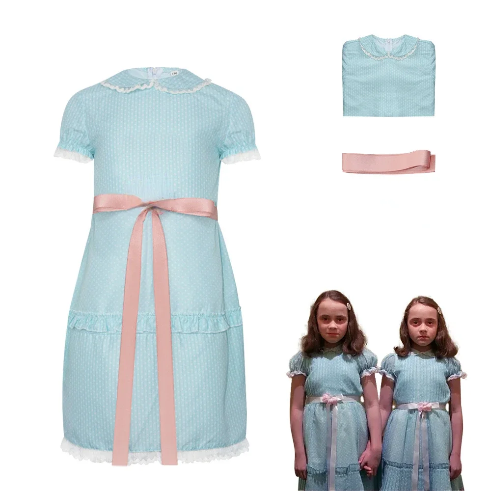 Tweeling jurk blauw Halloween pofmouwen Lolita outfits jurk rokken strik voor meisje vrouw