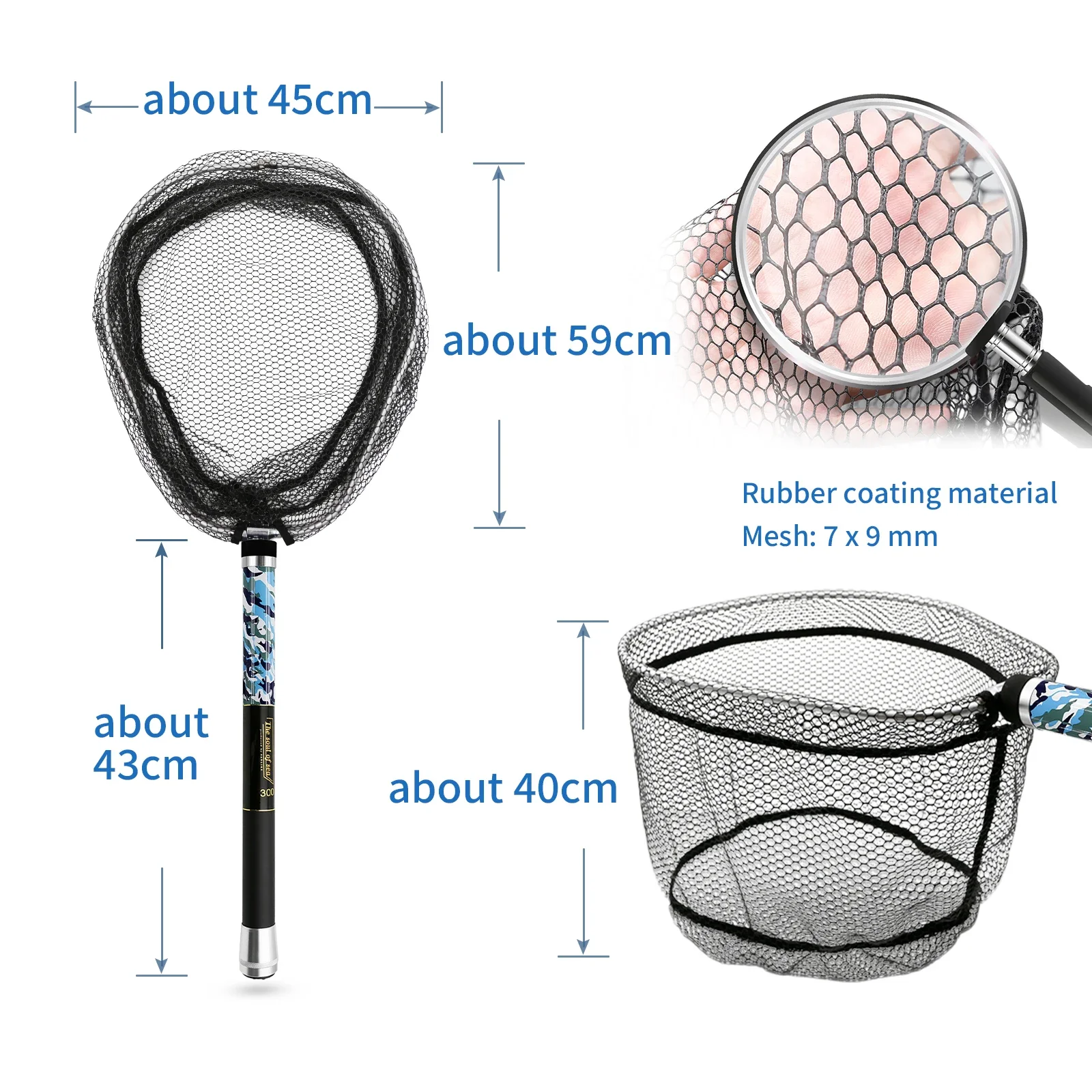 SANLIKE 3m Fishing Net with Folding Connector Extended Carbon Fibre Rod Landing Handle Folding Nylon Net Fishing Gear Tools