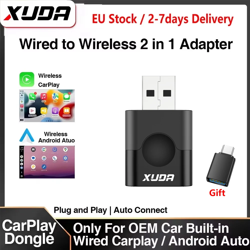 Mini K XUDA Kabelloser Android Auto & CarPlay Adapter 2,4GHz&5GHz WiFi BLE Auto-Verbindung OTA-Upgrade Mini Smart Car Box