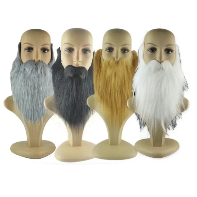 Simulated Chin Bearded Grandpa with White Beard Whiskers Party with Fake Beard Plush Beard Role-playing Costumes Props