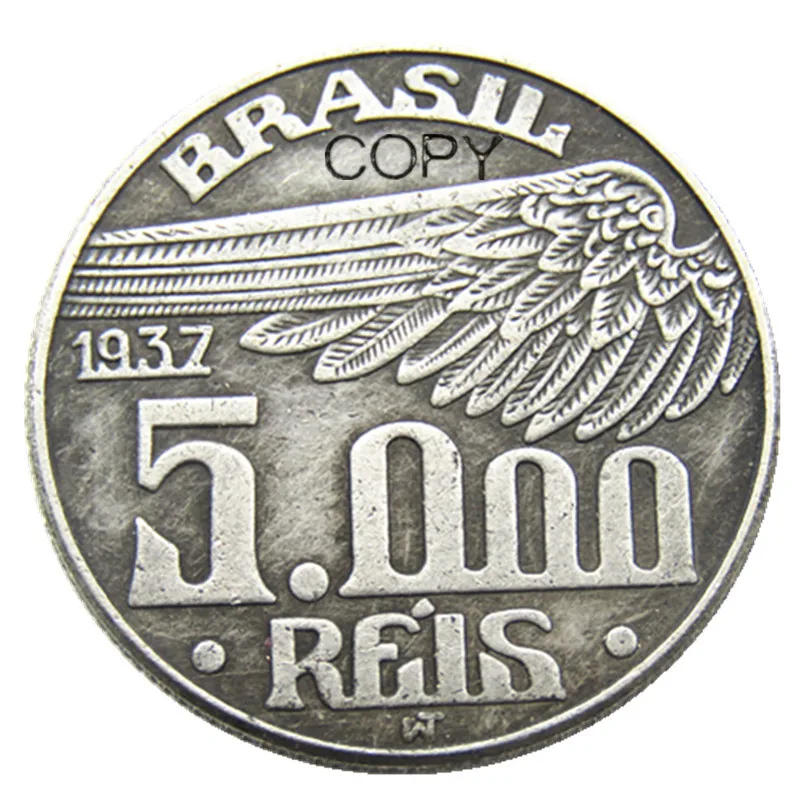 Brazil 5000 reis, 1937 Silver Plated New/Old Color Copy Coin