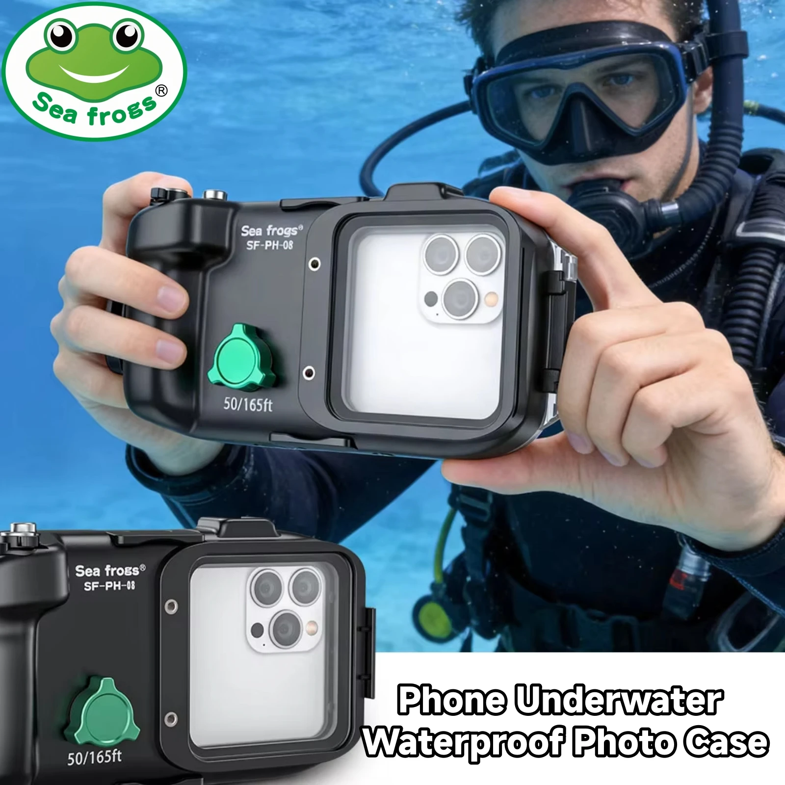 Seafrogs Diving 50m/165ft Snorkeling Underwater Waterproof Operated Photo Video Case For Iphone 17 16 Pro Max for Huawei Xiaomi