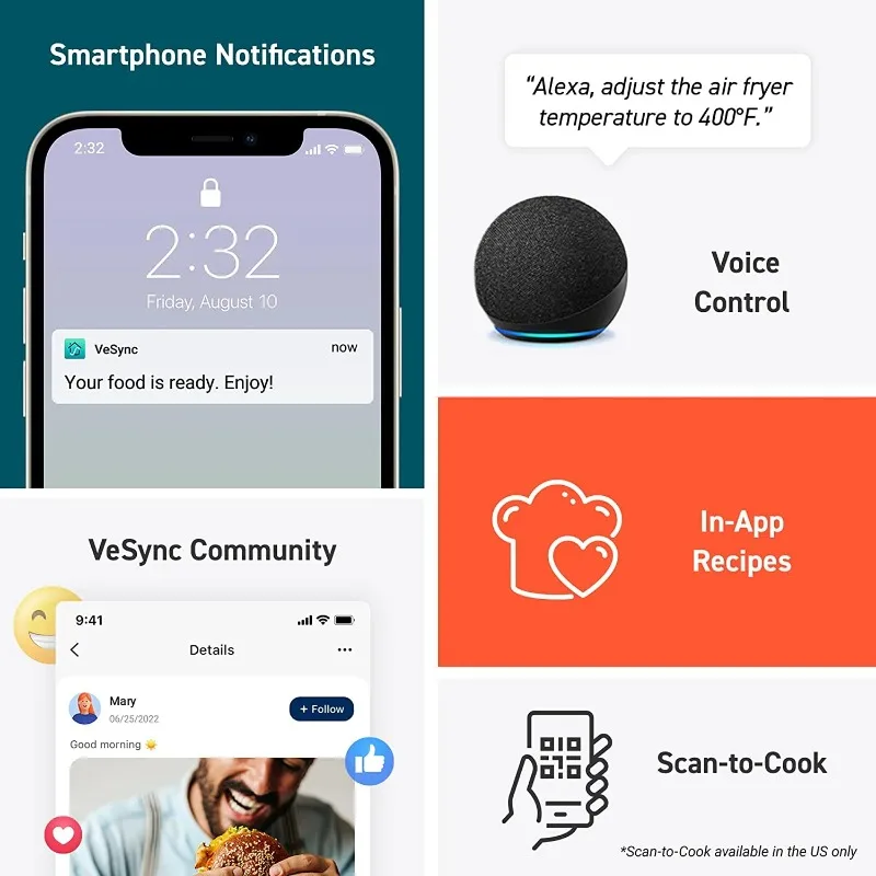 مقلاة هوائية ذكية سعة 5.8 لتر من COSORI Pro II، 12 في 1، حصريًا من Walmart، تحكم صوتي، رمادي فاتح
