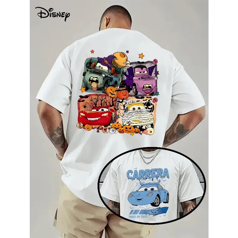 تي شيرت مطبوع عليه Disney Cars Lightning McQueen للرجال والنساء، زي مناسبات الهالوين اليومي، أكمام قصيرة فضفاضة سريعة الجفاف